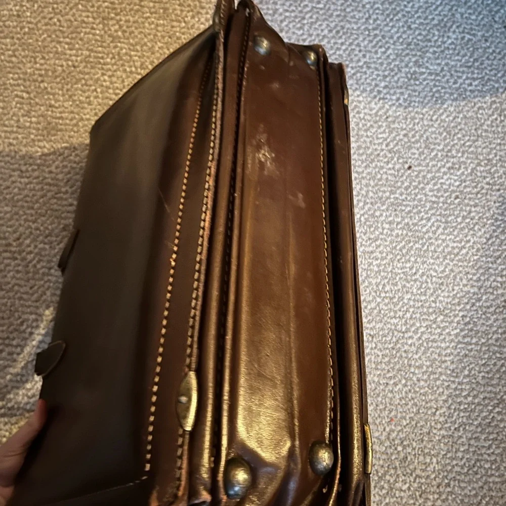 Brown Leather Briefcase with Top Handle